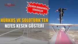 Hürkuş ve Solotürk'ten nefes kesen gösteri: Uçağın kanadında yürüdüler
